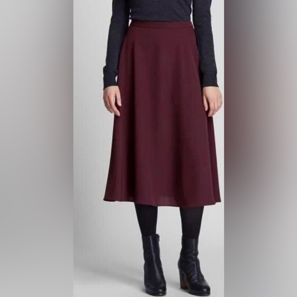 UNIQLO A-line Skirt Wool-Cotton Blend Burgundy Maroon Merlot, Size Small
